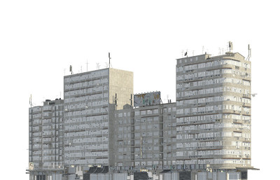 贫民窟建筑孤立在白色背景的3d插图