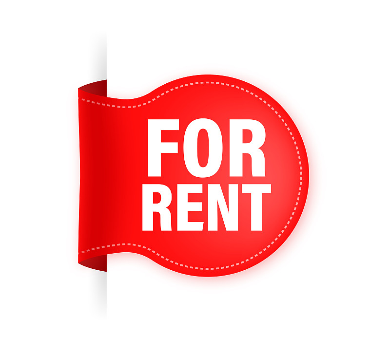 For rent red ribbon. Isolated vector illustration.