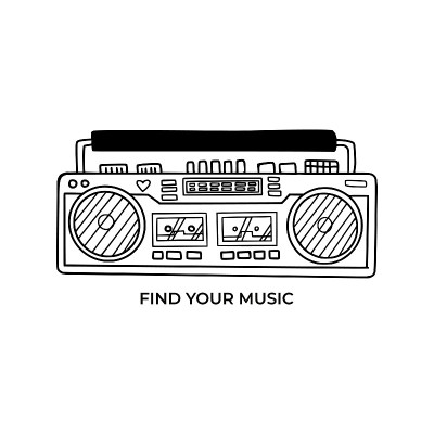 老式的收音机录音机，黑白的涂鸦。