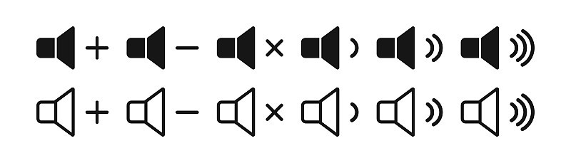 声音图标设置在线性风格。向量图形元素。量符号集合。