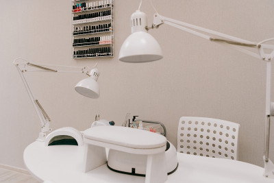 Beauty salon interior, no people. Manicure workpla