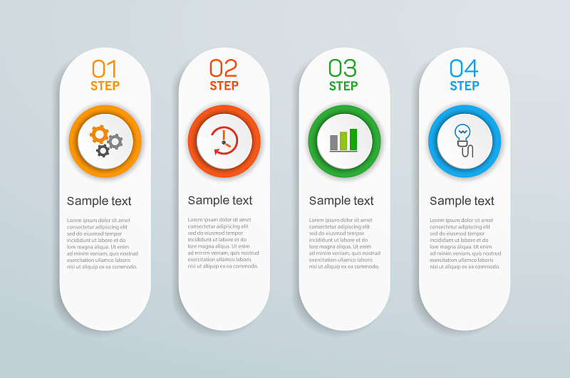 具有4个选项、步骤或流程的业务信息图形设计模板