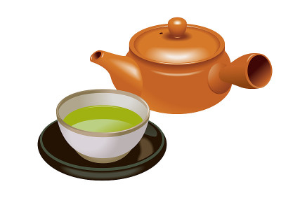 亚洲茶具的插图。棕色（的）