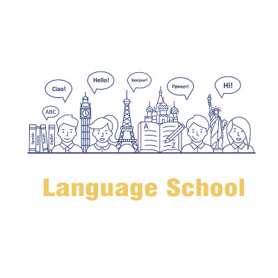 矢量插图的语言课程和学校。