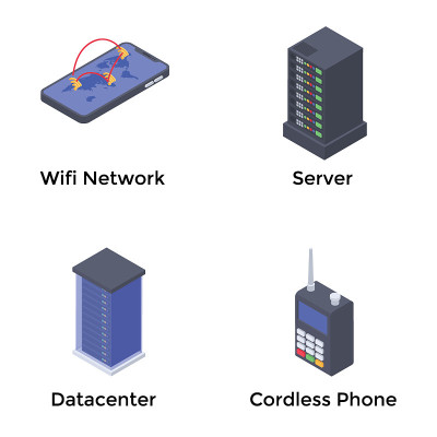 Telecommunication Isometric Icons Set