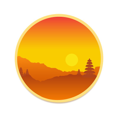 夕阳下的圆形巴厘岛风景。