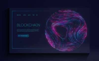 区块链加密货币网页登陆页面。数字货币技术概念。区块链互联网发展的矢量图。