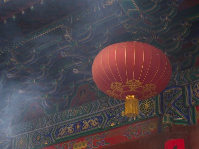 少林寺的中国红灯笼。少林寺又称少林寺。2018年10月18日，河南省郑州市登封市。