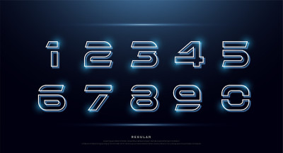 技术编号抽象霓虹字体和字母。数字技术效应标志设计。排版数字空间概念。矢量图