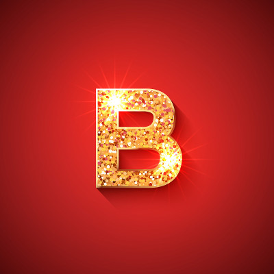 发光的金色字母B在红色的背景