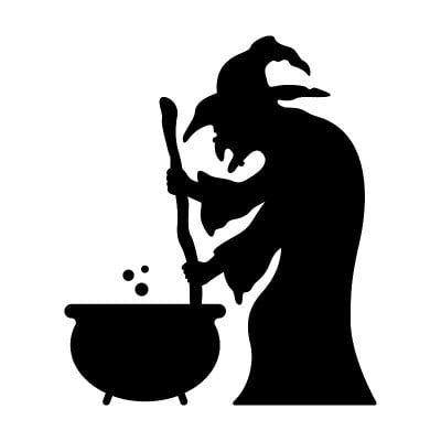 白色背景上的女巫轮廓向量
