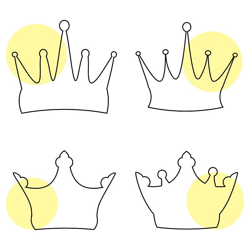 Set of pink line crowns on a white background