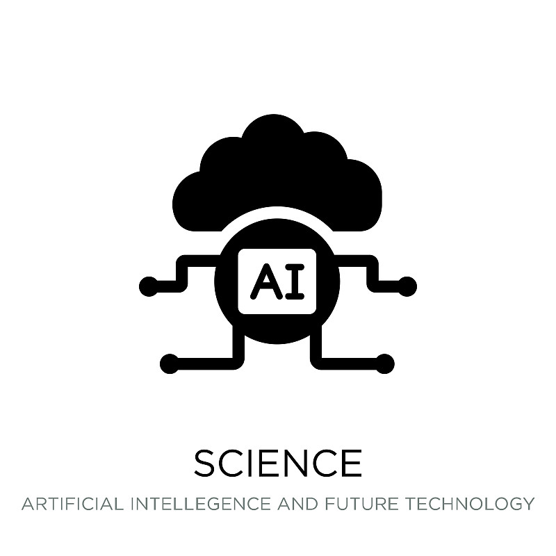 科学图标向量在白色背景，科学潮流填充图标从人工智能和未来技术收集