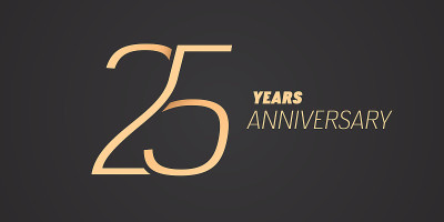 25周年纪念向量图标。图形设计元素用金色数字表示