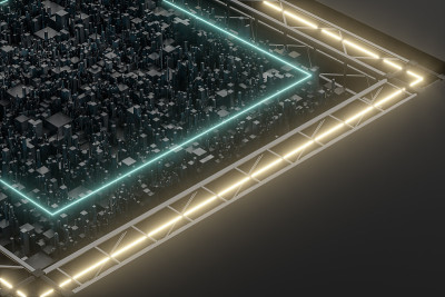 随机分布的立方体，工业背景，3d渲染。