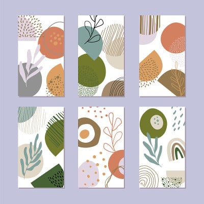 Set of abstract story backgrounds. Hand drawn natu
