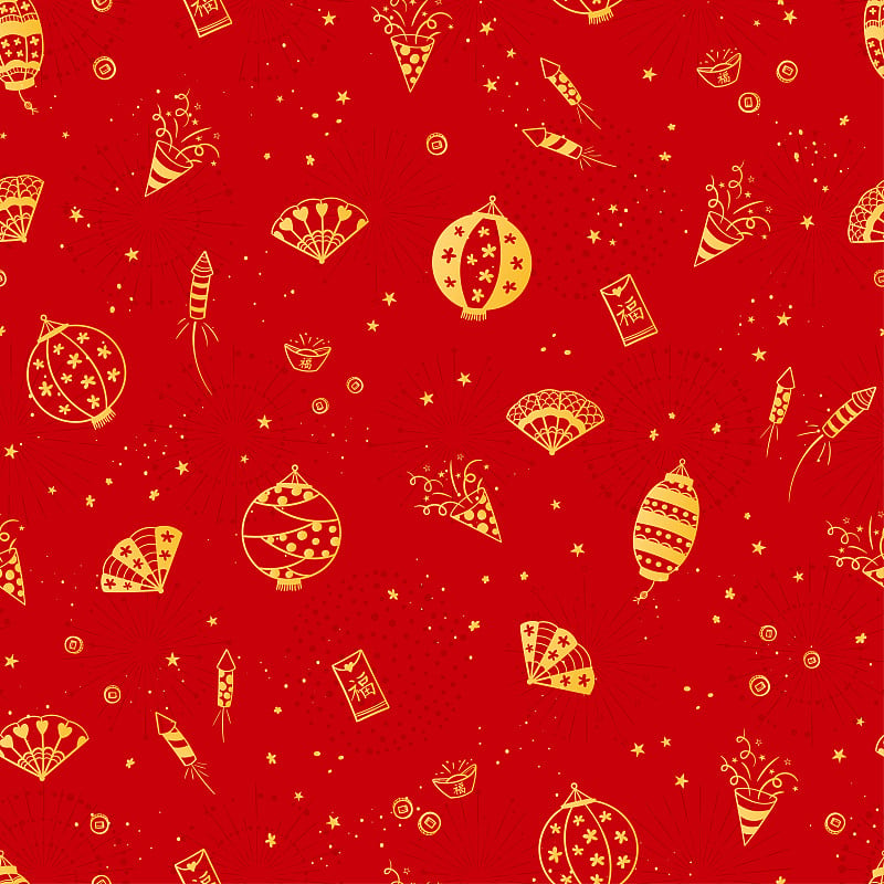 Chinese New Year seamless pattern, lovely hand dra