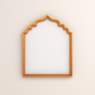 伊斯兰装饰背景与空阿拉伯窗框，斋月kareem, mawlid, iftar, isra miraj