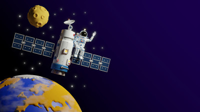 宇航员乘坐卫星空间站绕地球飞行