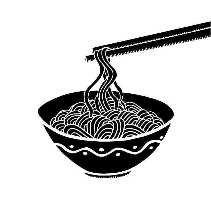 手画的涂鸦面条在碗和棍子。
