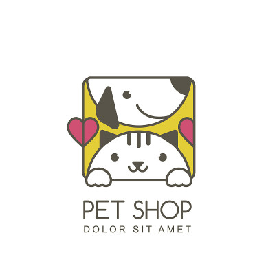 猫的嘴和微笑的狗的矢量轮廓插图。