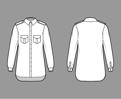 Shirt epaulette technical fashion illustration wit