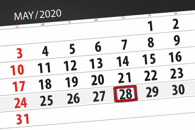 日历计划2020年5月，截止日期，28日，周四