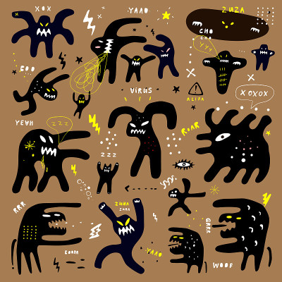 怪物涂鸦集，矢量插图