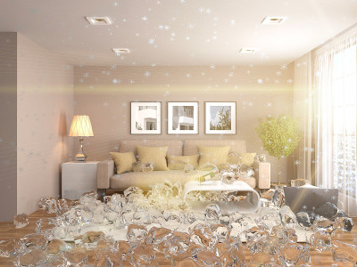 禁用供暖。室内与冰。3 d iilustration