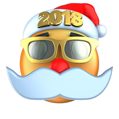 3d橙色表情微笑与2018圣诞帽