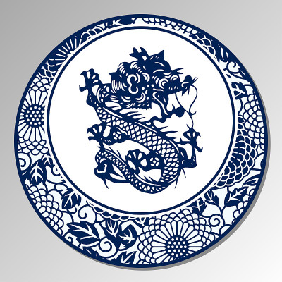 中国传统青花瓷，龙