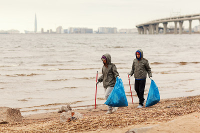 Two environmental activists, young man and woman, 