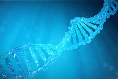 带有修饰基因的螺旋DNA分子。通过基因工程纠正突变。分子遗传学的概念。三维演示
