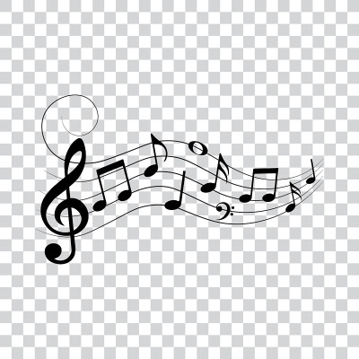 音乐音符和符号与漩涡，矢量插图。