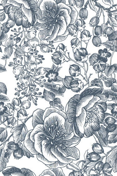 Wild flowers blossom branch seamless pattern. Vint