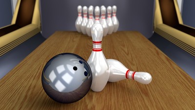 保龄球3D运动-球和瓶在道上