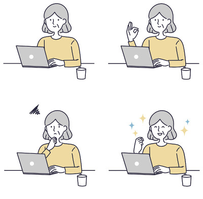 一位高级妇女操作个人电脑的简单插图