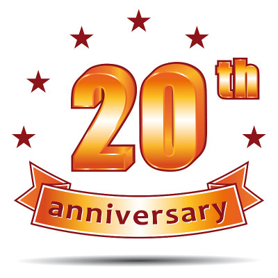 结婚二十周年纪念。二十年庆典。黄金矢量3d图标。