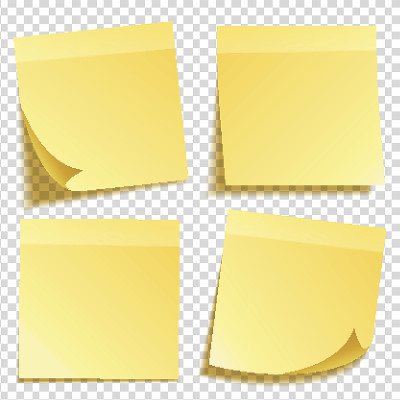 在透明背景上设置阴影隔离的便利贴。黄色的纸。notepaper.Reminder消息。矢量图