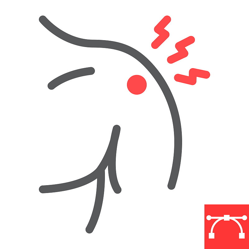 肩痛线图标，关节炎和损伤，肩痛矢量图标，矢量图形，可编辑的笔划轮廓符号，eps 10。
