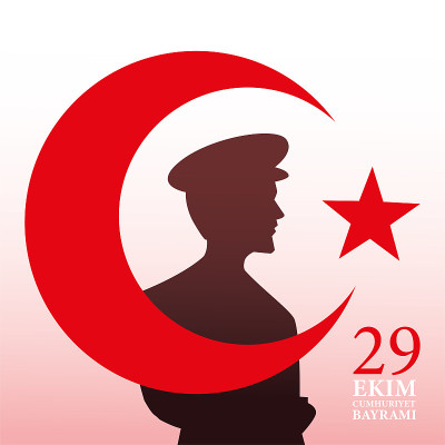 29 ekim cumhuriyet bayrami与土耳其阿塔图尔克人剪影月亮和星星矢量设计