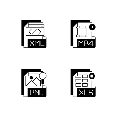 File types black linear icons set