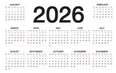 日历2026模板矢量。集2026年12个月挂历设计为2026年台历、挂历、海报、挂历、平面媒体、广告