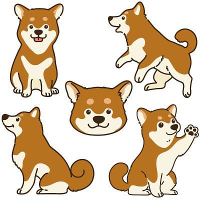 一套轮廓可爱的棕色柴犬插图