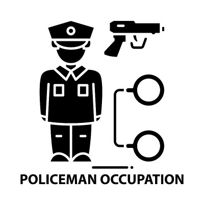 警察职业图标，黑色矢量符号与可编辑的笔画，概念插图