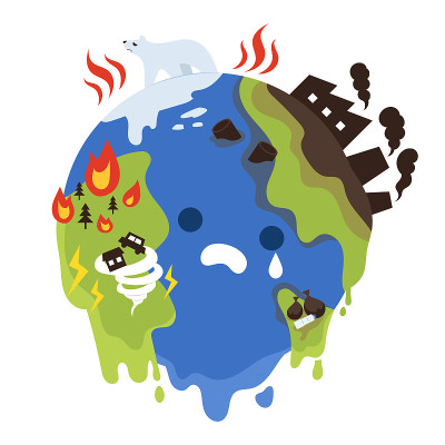 全球变暖是由环境污染引起的。融化的大地流下了眼泪和悲哀。