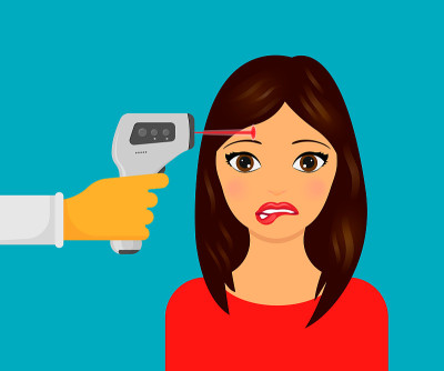 Temperature check. Doctor holding a non-contact th