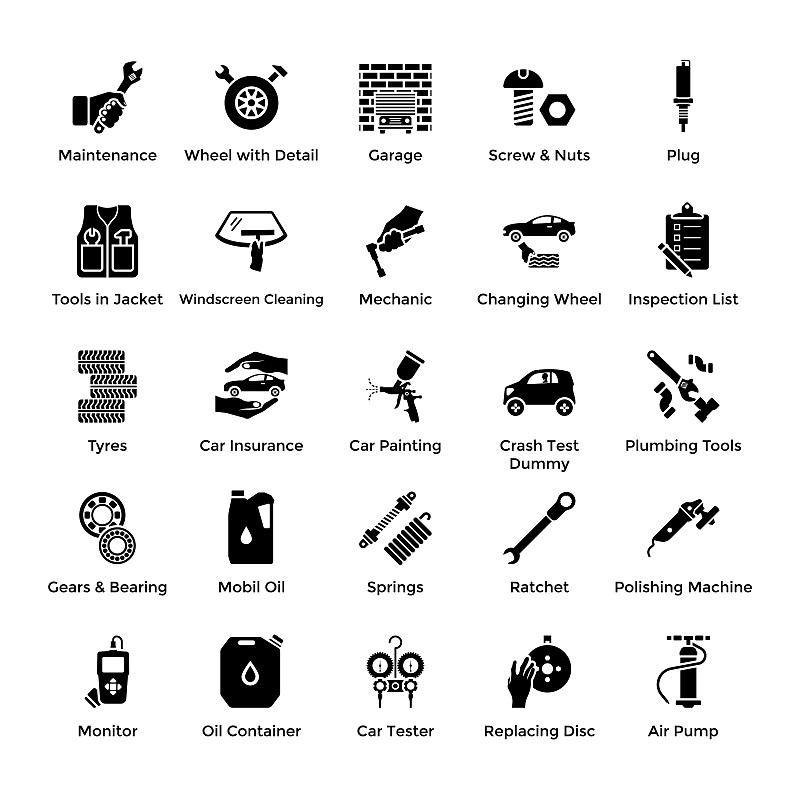 Automobile Parts and Repair Car Services Solid Ico