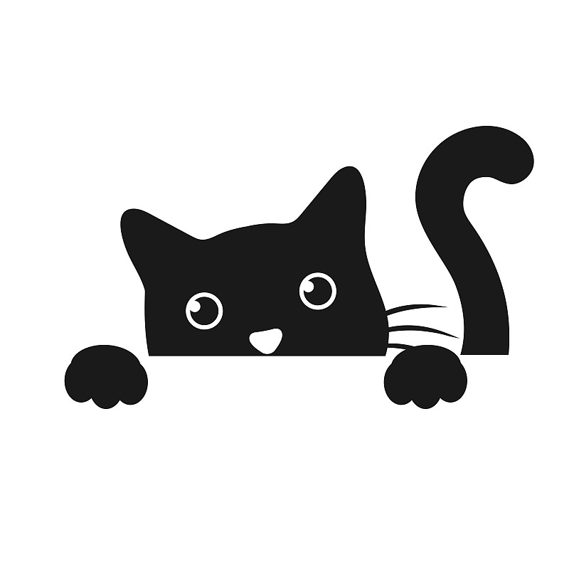 一张可爱的黑猫的插图从桌子上的白色背景偷看出来