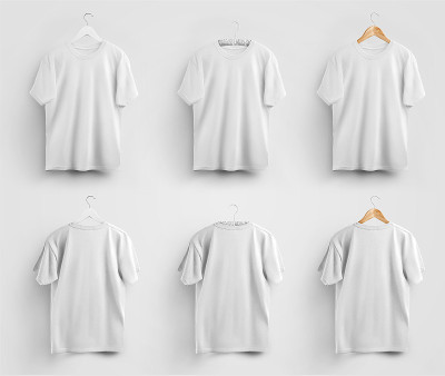 Mockup of quality cotton mens t-shirt hanging on a